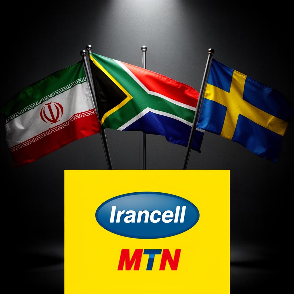 MTN Irancell logo with Iranian, South African, and Swedish flags