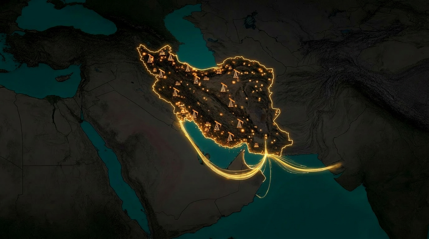 Map of Iran's resource wealth and the Strait of Hormuz chokepoint